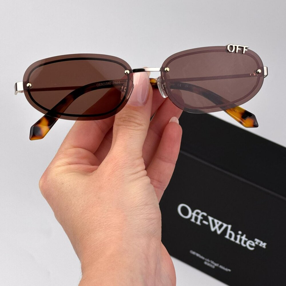 Off-White MIAMI Women Sunglasses Gold Oval Frame Brown Lenses | Model OERI13M